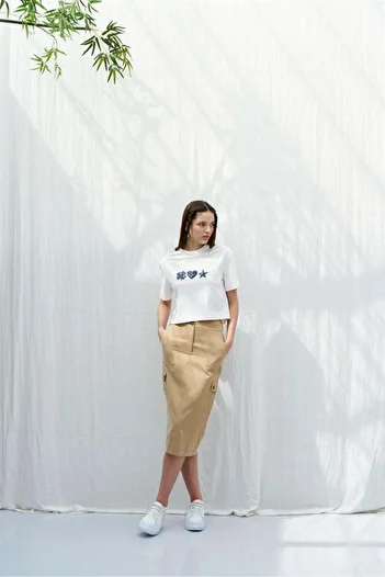 Naar Camel Plain Model Women's Skirt - Normal Waist, Woven Fabric NAAR81510-CAMEL