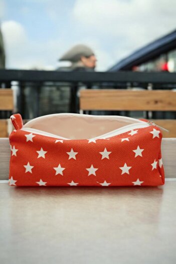 FİYPER Red Star Pattern Pencil Case Makeup Bag