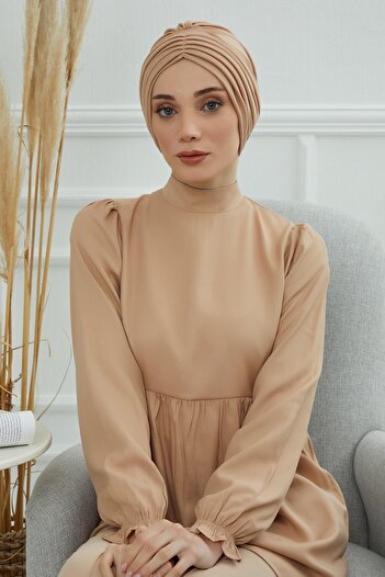 Aisha's Design Πλισέ χτενισμένο βαμβακερό καπέλο, B-13, καφέ γαλακτώδες