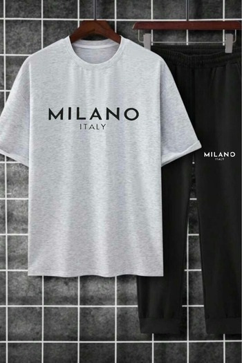 WOODROFFE Men's Milano Printed T-Shirt & Sweatpants Bottom Top Set Combo