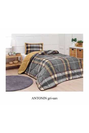 Merinos Comforter Single Duvet Set Checkered Dark Gray-Yellow 220X240