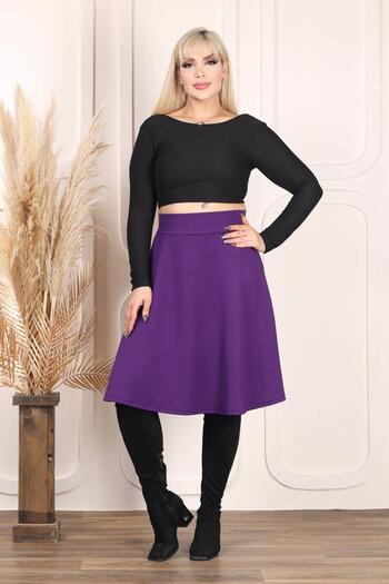 Mooi XXL Women's Purple High Waist Stretchy Crepe Flared Skirt