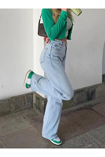 geenz manifacture Palazzo Jeans 90's Kar Mavi Likralı Süper Yüksek Bel Wide Leg Salaş Jeans Palazzo Pantolon