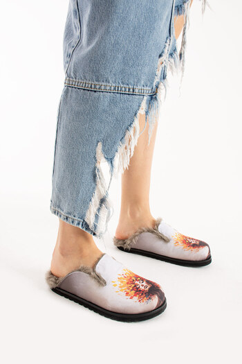 Lemoors Susana Plush Furry Special Design Leaf Hair Women's Eva Sole Sabo Slippers