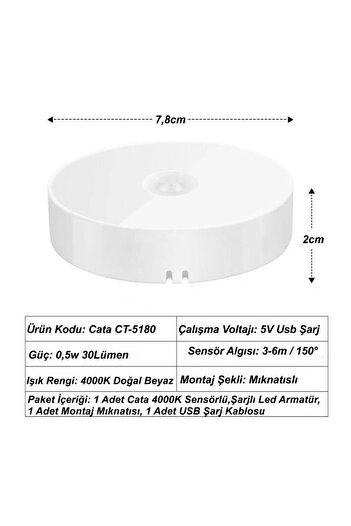 Cata Ct-5180 Usb-C Rechargeable Motion Sensor Magnet Led Lamp