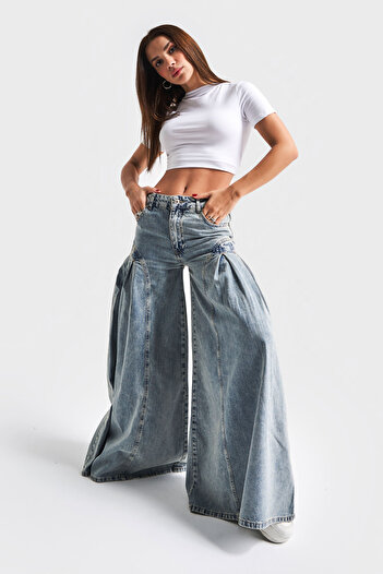 its basic Blugi de damă, culoare 3S5-65, picior de elefant, cu croială super largi, 100% bumbac, blugi din denim
