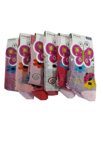Pınar 6 Pack Girls' Printed Long Socks Colorful Girls' Socks