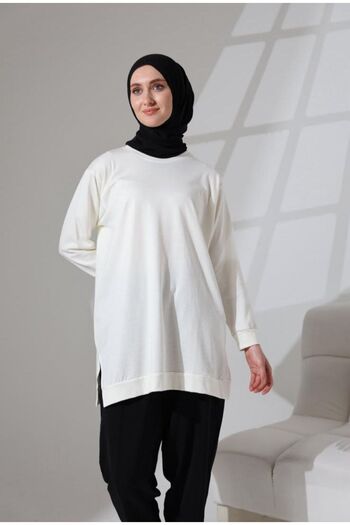 MYS GRUP TEKSTİL Crew Neck Side Slit Seasonal Combed Cotton Tunic