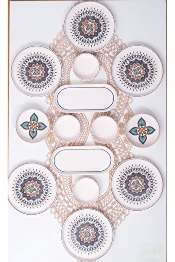 Penguen 14 Piece Breakfast Set Handmade - Natural Kutahya Ceramic, Special Design & Stylish Presentation