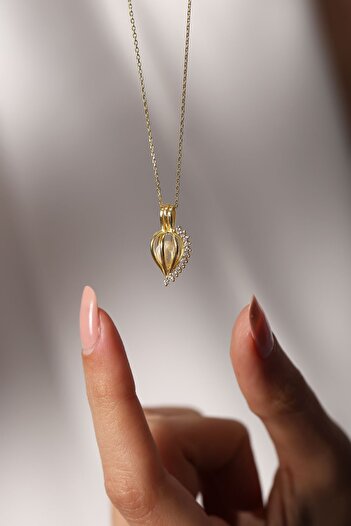 SUNSHINE 925 Ayar Gümüş,gold Kaplamalı ,ışıklı Kutuda,incili Kafes Kolye