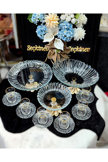 SEÇKİNEV Aurora 15 Piece Gold Standing Presentation Set Plate & Cup