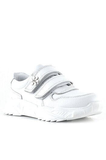 Rakerplus Genuine Leather White Flower Detailed Girls' Sports Shoes