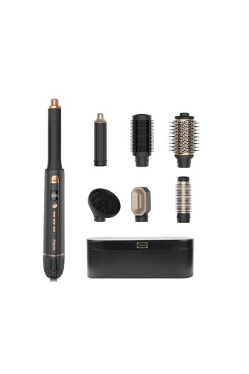 Fabcio Airset 7 Head Hair Dryer, Straightener, Curling Iron and Styling Set (Black/Gold)