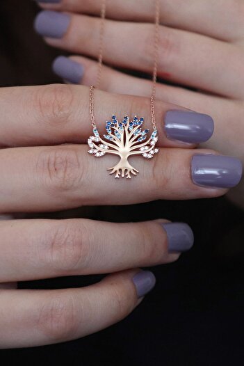 Parmas Design Gümüş Hayat Ağacı Rose Kaplama Kadın Kolye