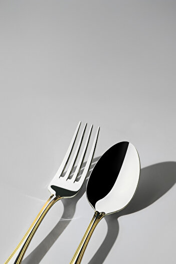 Nehir Lalezar Gold - 30-piece Plain Fork and Spoon Set for 6 People