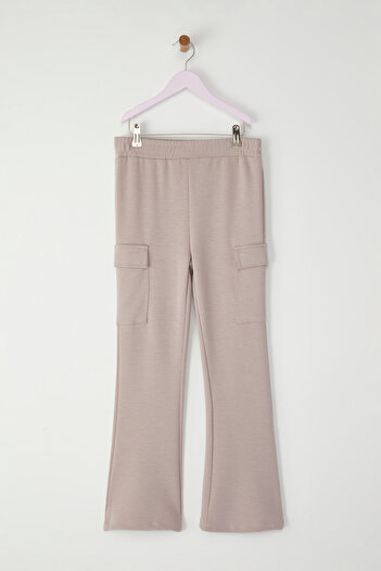 TRENDYOLKIDS Dívčí pletené kalhoty Camel Cargo Pocket Flare Modal Basic