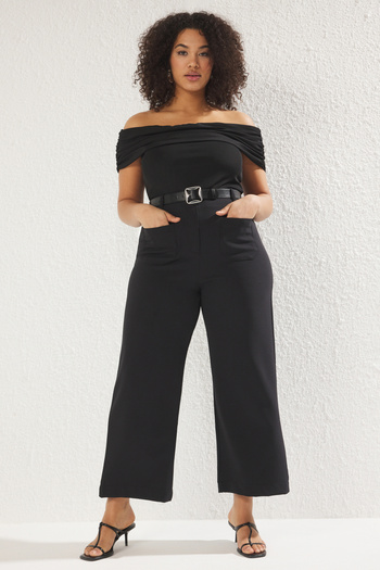 Trendyol Curve Black Double Pocket Plus Size Pants Tbbss25Ar00014