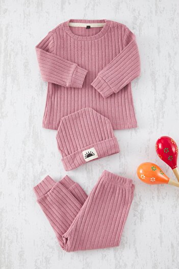 TRENDYOLKIDS Dusty Rose 3 részes bordás öltöny kislánynak - TKDAW25AU00176