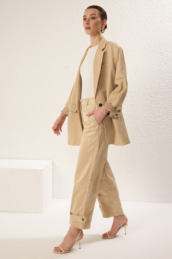 Trendyol Modest Beige Wide Leg Soft Gabardine Woven Pants Tctss25Tp00003