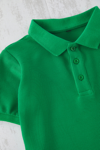 TRENDYOLKIDS Green Boy's Basic Regular/Normal Fit Polo Neck Short Sleeve Knitted T-Shirt Tkdss25Ts00076