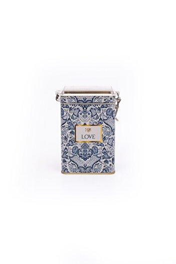 EVLE Er043-2b Azulejos Love Patterned Rectangular Metal Storage Container 8x10 Cm