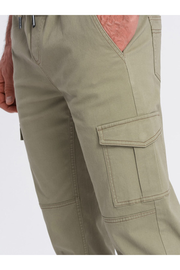 OMBRE Ανδρικό παντελόνι JOGGERS με τσέπες cargo με φερμουάρ - χακί V1 OM-PAJO-0123 XL