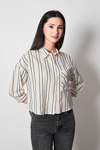 Fulla Moda Striped Long Back Linen Shirt