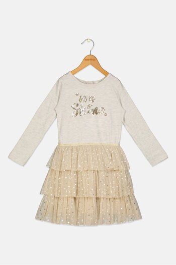 Miss Kids Girl Textured Dress, Grey