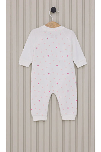 U.S. Polo Assn. Licensed Uspa White Heart Themed Long Sleeve Snap Fastener Footless Romper for Baby Girl