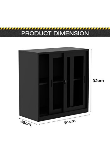 Mahmayi Victory Steel Japan Half HT Steel and Glass Door Adjustable with sliding door Filing Cabinet - Black