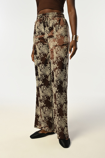 Orfeo Negro Women's Brown Pant with Elastic Waist Lapes Mixed Pattern