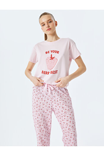 Koton Çilek Baskılı Kısa Kollu Pamuklu Pijama Takımı