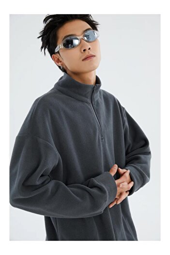 Trendiz Unisex Polar Dik Yaka Sweatshirt Antrasit 2051