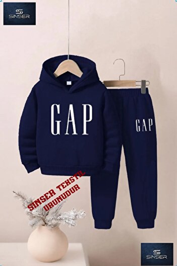 SS SİNSER Kapşonlu Çocuk “GAP BEYAZ” Baskılı Eşofman Takımı
