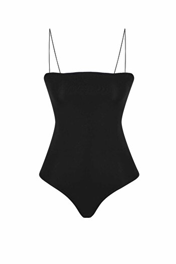 Quzu Black Thin Strap Snap Bodysuit