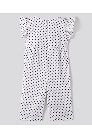Bonfino Bonfino Sleeveless Jumpsuit With Polka Dot Print & Frill Detailing - White & Black