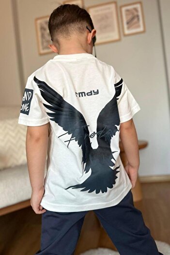 Riccotarz Boy's Fredoom Printed T-Shirt and Black Tracksuit Set - Eagle Figured
