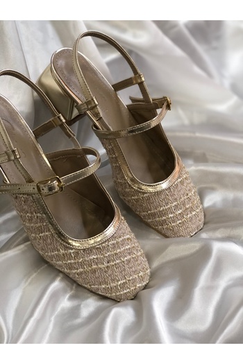 Hg Ayakkabı Azure Gold Tivid Detailed 3 cm Heel Ballet
