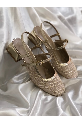 Hg Ayakkabı Azure Gold Tivid Detailed 3 cm Heel Ballet