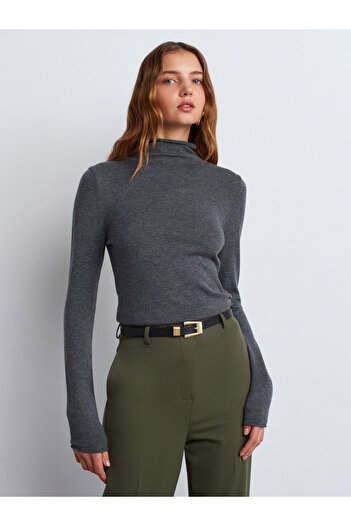 Dilvin 10714 Smoked M. - Stand Collar and Soft Fine Texture Knitwear Sweater