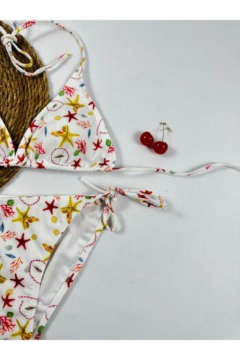 FUNELLA Starfish Patterned Triangle Lycra Halter Neck Stylish Bikini Set