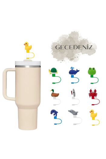 GECEDENİZ Yellow Duck - Three-Dimensional Straw Stopper Thermos