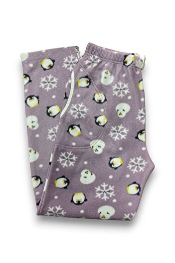 FORMO Γυναικείο Μωβ Penguin Fleece Τσέπη Χειμερινό Χοντρό Ποιοτικό Πυτζάμα