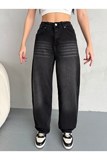 alanora Kadın Soluk Efektli Bol Kesim Rahat Geniş Paça Baggy Jean