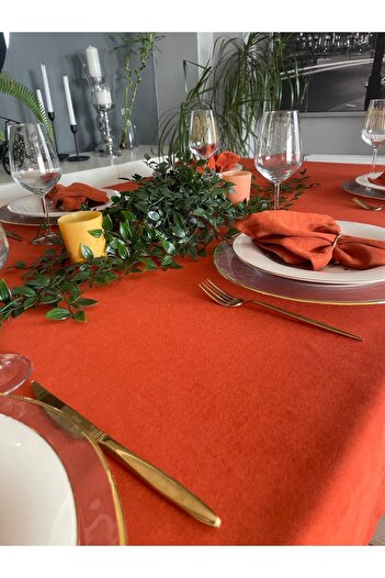 Decamor home Soft Kumaş Dertsiz Koyu Kiremit Tuğla Rengi Masa Örtüsü Terracotta