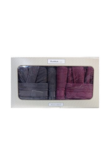 Özdilek Cotton Colourist Anthracite Pink Family Bathrobe Set