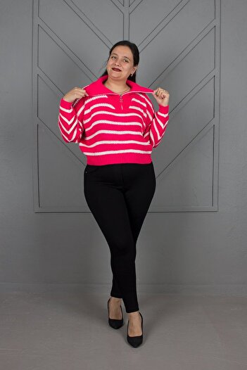 Truva XXL Striped Knitwear Sweater with Standard Zipper