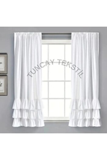 TUNCAY TEKSTİL Linen Ruffled Natural Cotton Linen Design Ruffled Background Curtain