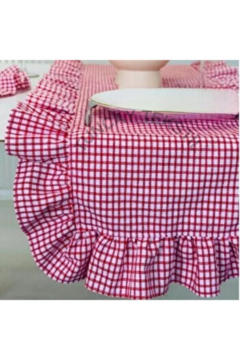 TUNCAY TEKSTİL Red Mini Pitared Linen Runner