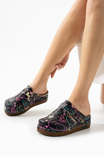 DOGİYE 3082 Neon Shapes Printed Perforated Anatomical Slippers